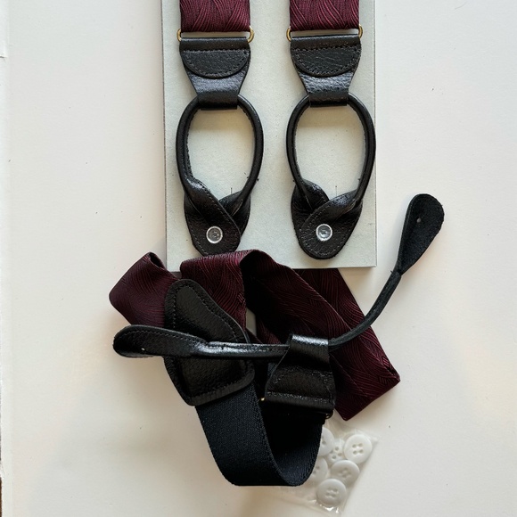 Burgundy Silk Suspenders with Leather trim - Picture 1 of 3